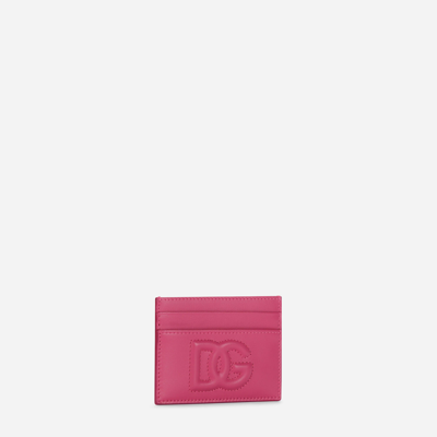 Dolce & Gabbana Calfskin Card Holder With Dg Logo In Lilac