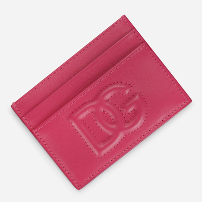 Dolce & Gabbana Calfskin Card Holder With Dg Logo In Lilac