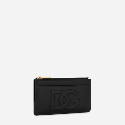 Dolce & Gabbana Medium Calfskin Card Holder With Dg Logo In Black
