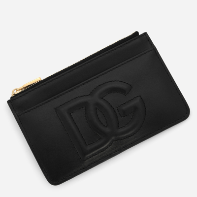 Dolce & Gabbana Medium Calfskin Card Holder With Dg Logo In Black