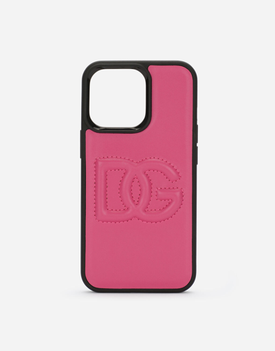 Shop Dolce & Gabbana Calfskin Iphone 13 Pro Cover With Dg Logo In Lilac