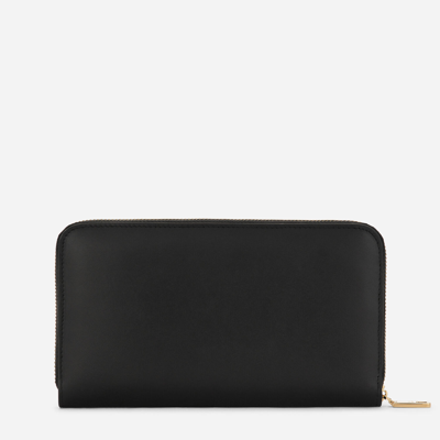 Dolce & Gabbana Calfskin Zip-around Wallet With Dg Logo In Black