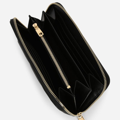 Dolce & Gabbana Calfskin Zip-around Wallet With Dg Logo In Black