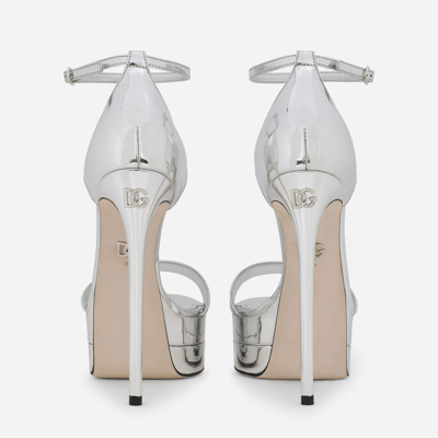 Shop Dolce & Gabbana Mirrored-effect Calfskin Platform Sandals In Silver