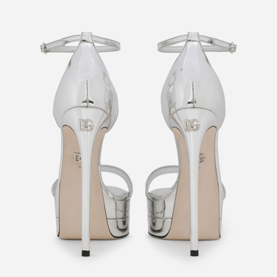 Dolce & Gabbana Mirrored-effect Calfskin Platform Sandals In Silver
