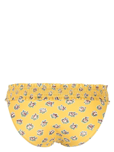 Tory Burch Floral-print Smocked Bikini Bottoms In 黄色