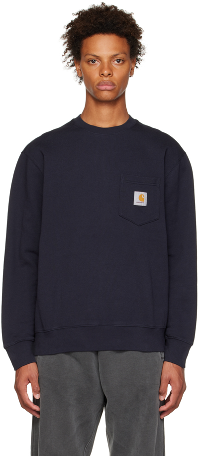 Shop Carhartt Navy Pocket Sweatshirt In 1c67 Dark Navy Garme