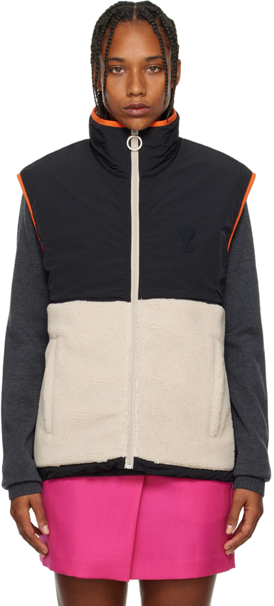 Shop Ami Alexandre Mattiussi Black Zipped Vest In 151 Offwhite/black