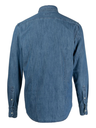 Deperlu Chambray Button-up Shirt In 蓝色