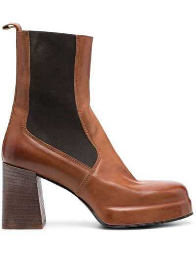 Shop Moma Block-heel Leather Boots In Brown