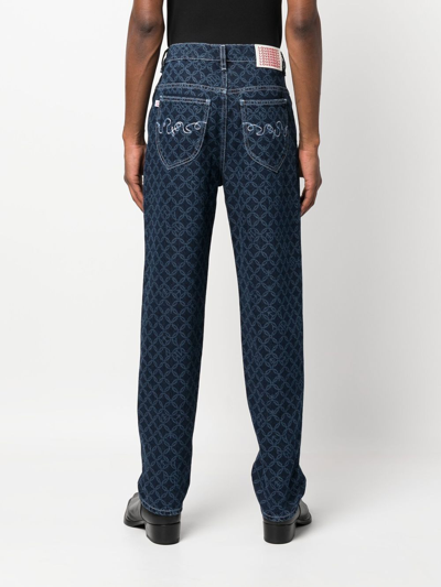 Shop Charles Jeffrey Loverboy Geometric-patterned Straight Leg Jeans In Blue