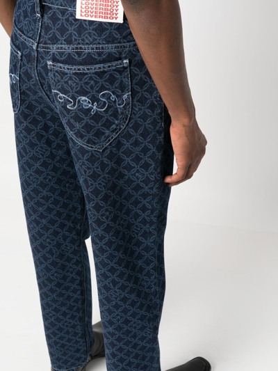 Shop Charles Jeffrey Loverboy Geometric-patterned Straight Leg Jeans In Blue