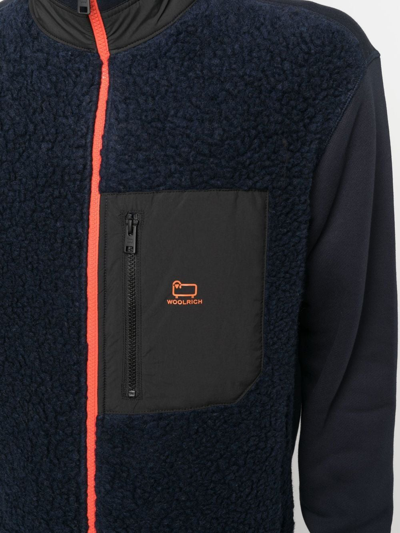 Shop Woolrich Logo-print Fleece Jacket In Blue