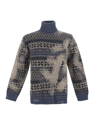 Shop Barena Venezia Turtleneck Knit Sweater In Blue