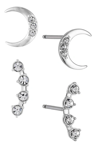 Shop Ajoa Set Of 2 Crescent Stud Earrings In Rhodium