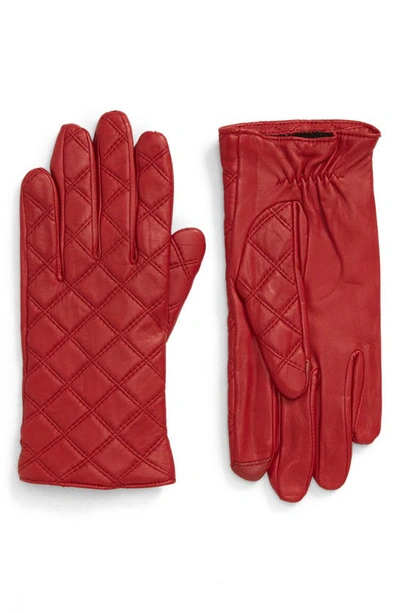 Shop Nordstrom Quilted Leather Tech Gloves In Cherry