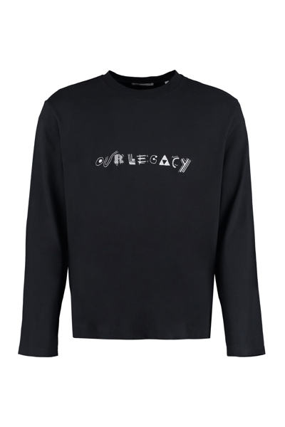 Shop Our Legacy Embroidered Cotton T-shirt In Black