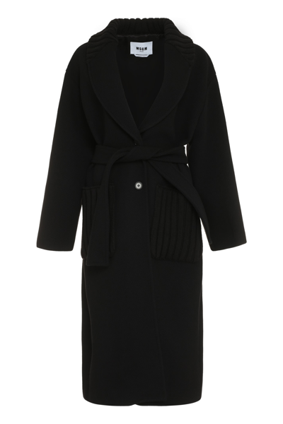 Shop Msgm Wool Blend Coat In Black