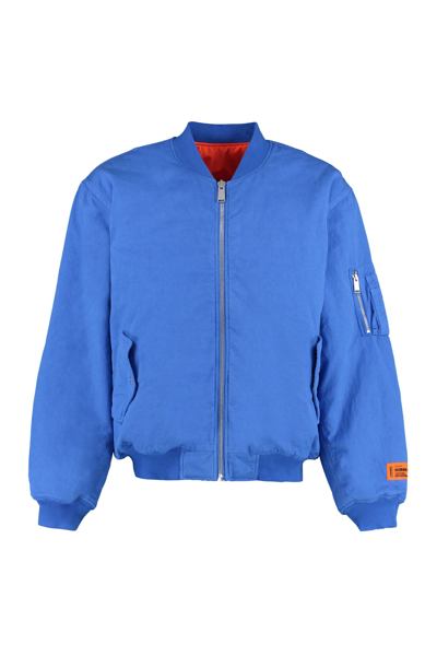 Shop Heron Preston Cotton-linen Blend Bomber Jacket In Blue