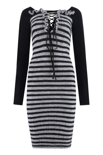 Shop Philosophy Di Lorenzo Serafini Knitted Striped Dress In Black