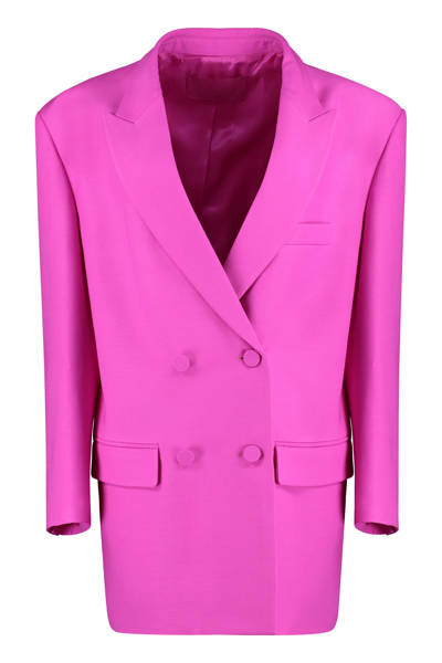 Shop Valentino Wool And Silk Double Breasted Blazer In Fuchsia