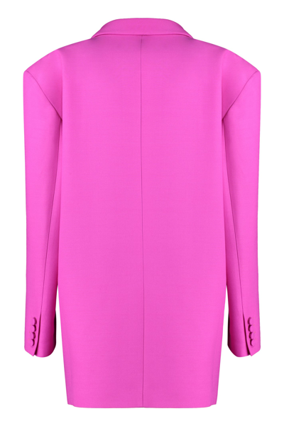 Shop Valentino Wool And Silk Double Breasted Blazer In Fuchsia