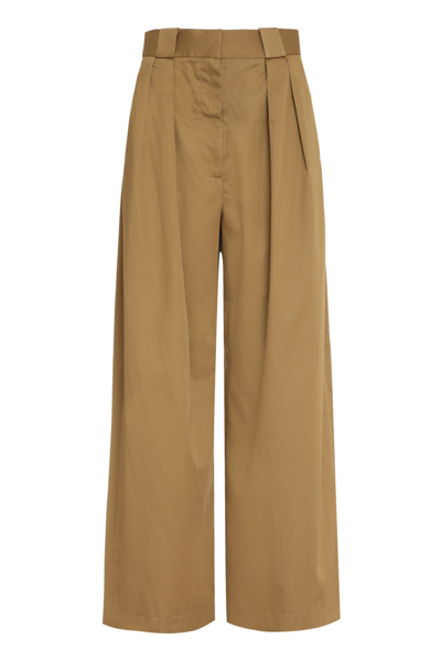 Shop Khaite Rico High-waist Wide-leg Trousers In Khaki