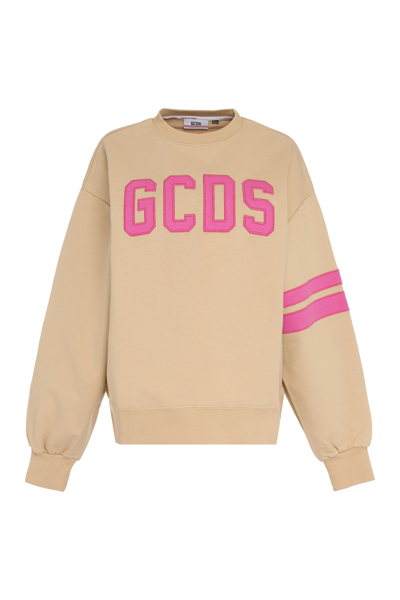 Shop Gcds Cotton Crew-neck Sweatshirt In Brown