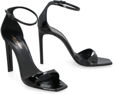 Shop Saint Laurent Bea Patent Leather Sandals In Black