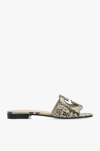 Shop Gucci Interlocking G Cut-out Slide Sandals In Beige