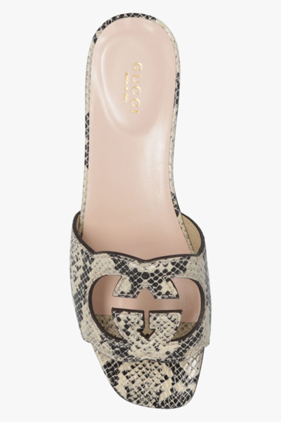 Shop Gucci Interlocking G Cut-out Slide Sandals In Beige