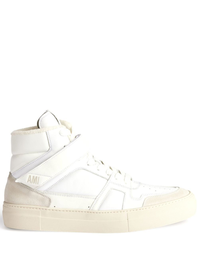 Shop Ami Alexandre Mattiussi High-top Leather Sneakers In White