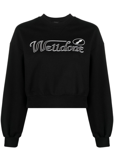 Shop We11 Done Logo-print Cropped Sweatshirt In Black