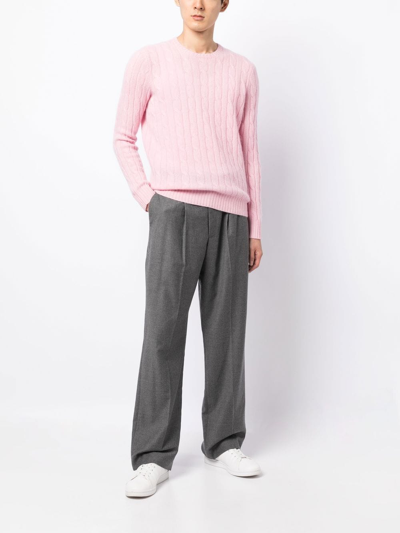 Polo Ralph Lauren Cable Knit Cotton Crewneck Sweater In Pink