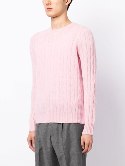 Polo Ralph Lauren Cable Knit Cotton Crewneck Sweater In Pink