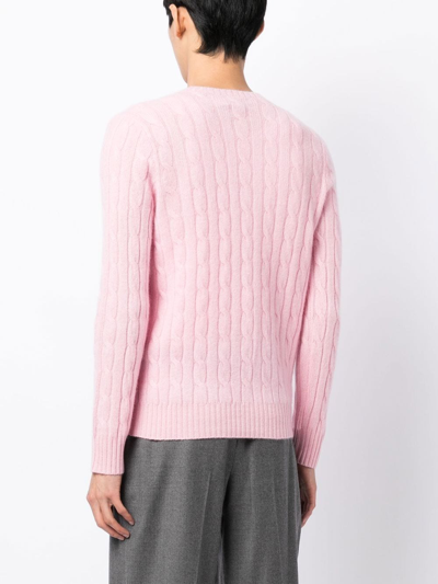 Polo Ralph Lauren Cable Knit Cotton Crewneck Sweater In Pink