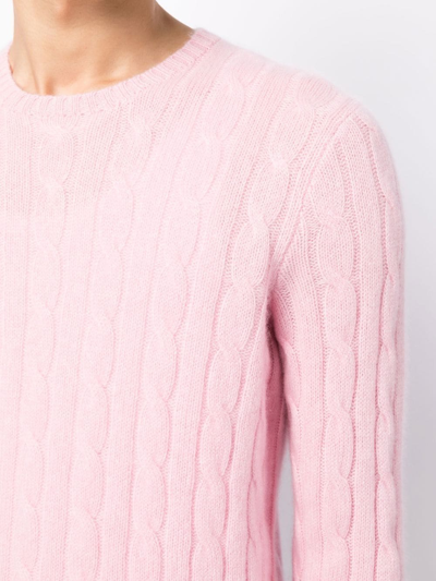 Polo Ralph Lauren Cable Knit Cotton Crewneck Sweater In Pink