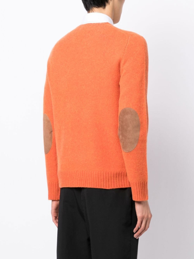 Shop Polo Ralph Lauren Suede-patch Crew-neck Jumper In Orange
