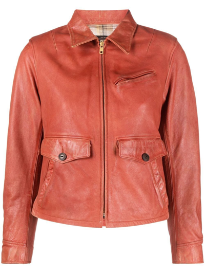 Shop Ralph Lauren Rrl Zip-up Leather Jacket In Red