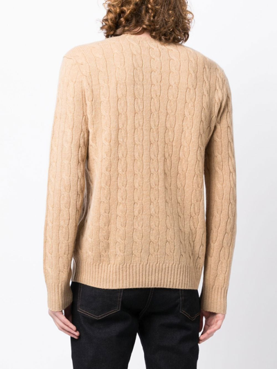 Polo Ralph Lauren Beige Cable Knit Crewneck Sweater With Pony Embroidery On The Front In Wool And Cashmere Man In Nude