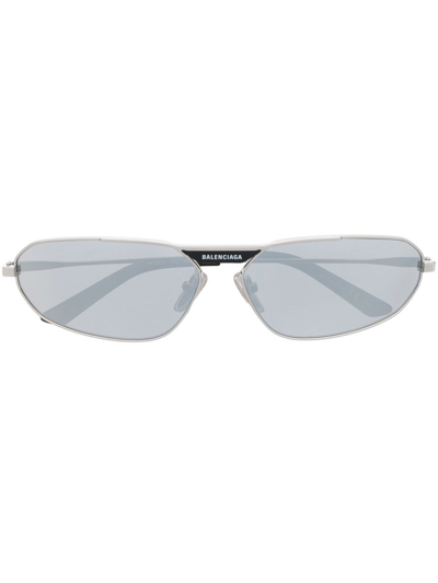 Shop Balenciaga Oval-frame Mirrored-lens Sunglasses In Silver