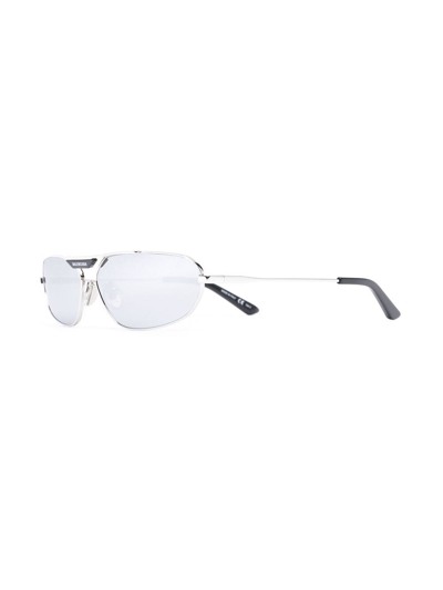 Shop Balenciaga Oval-frame Mirrored-lens Sunglasses In Silver