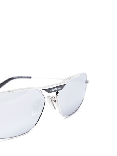 Shop Balenciaga Oval-frame Mirrored-lens Sunglasses In Silver