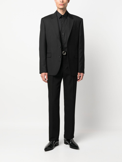 Shop Versace Logo Wool Blazer In Black