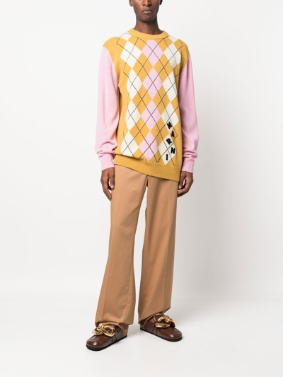 Shop Marni Argyle-check Knit Jumper In Yellow
