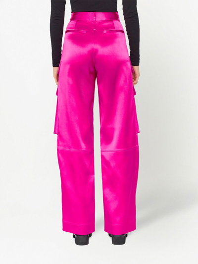Shop Frame Satin Multi-pocket Straight Trousers In Pink