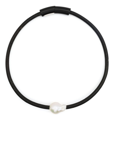 Shop Monies Ebony Leather-strap Pearl Necklace In Black