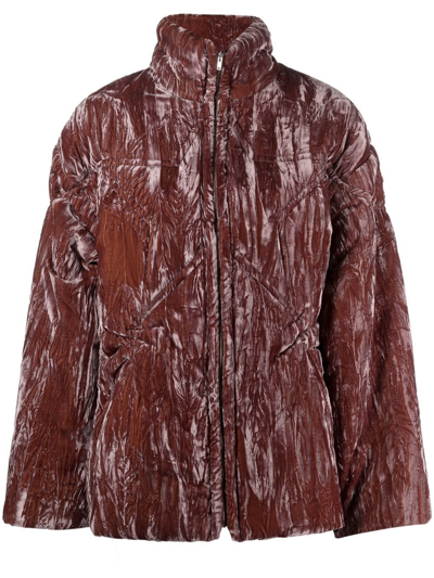 Shop Collina Strada Star Crushed-velvet Puffer Jacket In Brown