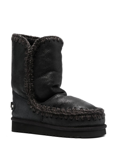 Mou Eskimo Sneaker Low Heels Ankle Boots In Black Leather In Black