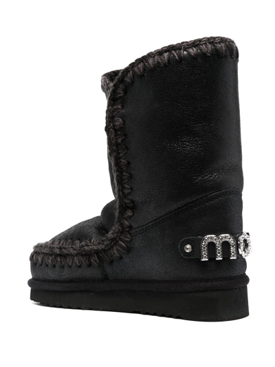 Mou Eskimo Sneaker Low Heels Ankle Boots In Black Leather In Black
